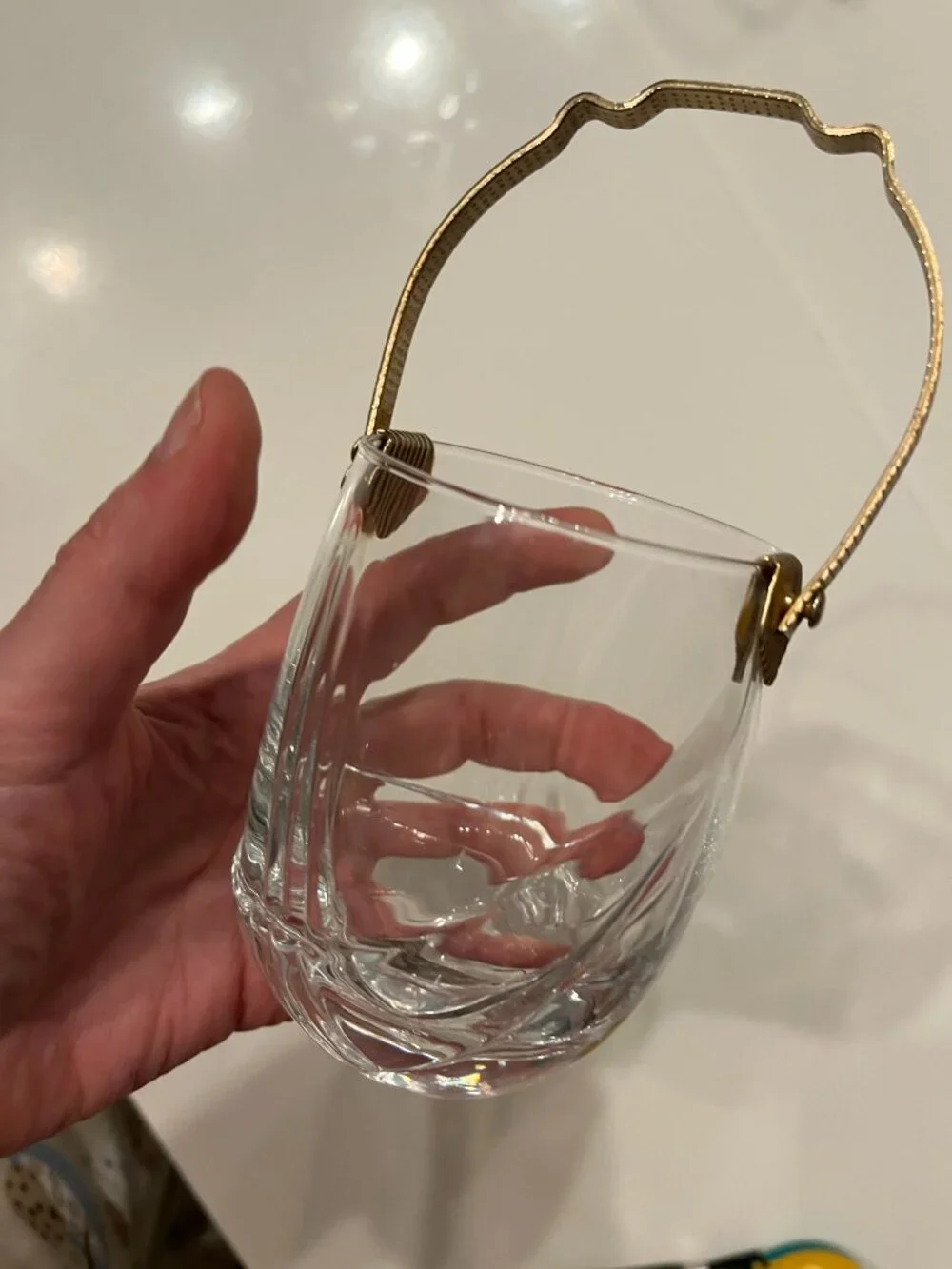 Vintage Bormioli Rocco Glass Ice Bucket Italy Gold Handle